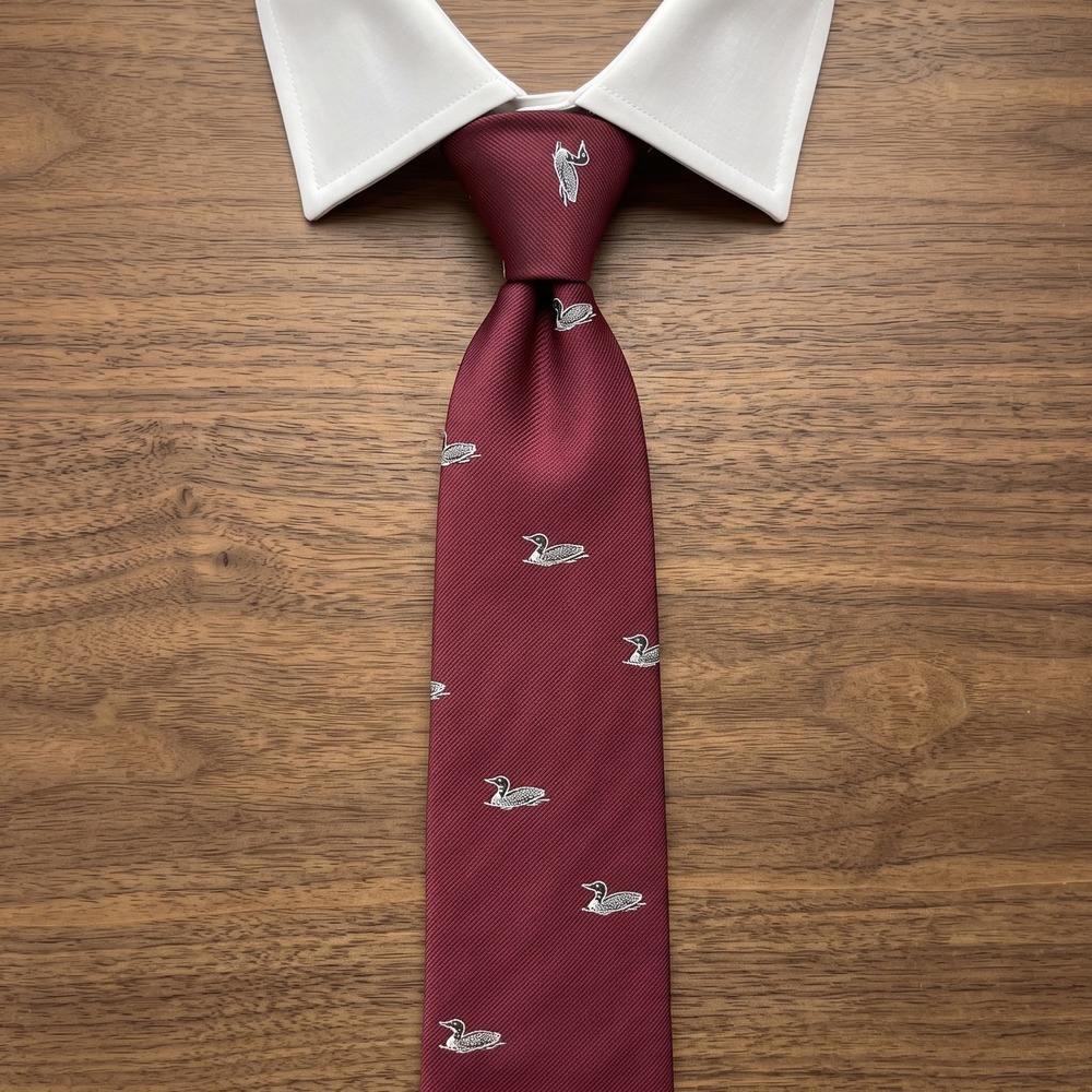 Vintage Pintail Mens Loon Waterfowl Silk Blend Necktie Burgundy Made in USA